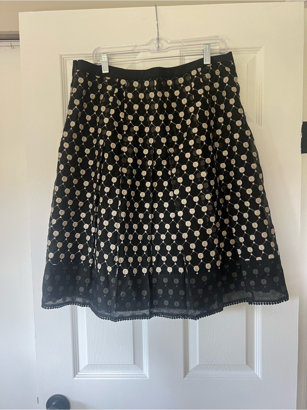 Ann Taylor Black Skirt with Cream Dot Lattice